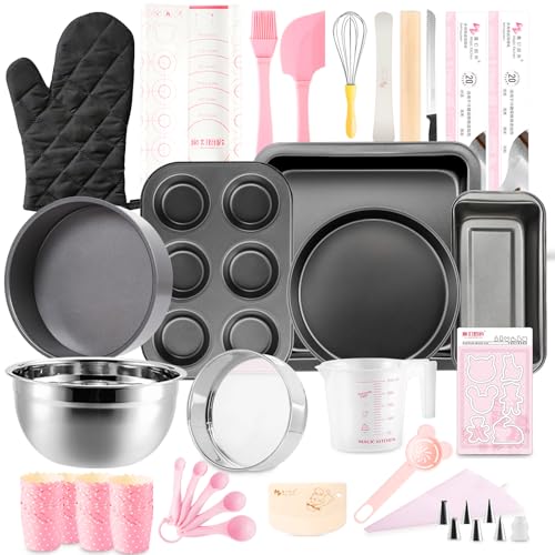 Morfakit Baking Pans Set, 25 PCS Complete Cake Baking Set with Baking Sheets, Cake Pan, Loaf Pan, Muffin Pan, Pizza Pan, Cake Baking Supplies for Beginner Kids Adults, Black Morfakit Baking Pans Set, 25 PCS Complete Cake Baking Set with Baking Sheets, Cake Pan, Loaf Pan, Muffin Pan, Pizza Pan, Cake Baking Supplies for Beginner Kids Adults, Black