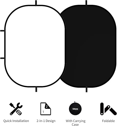 Miniatura 2 de Selens Telón de fondo blanco y negro de 3.2 x 4.9 pies para fotografía, telón de fondo plegable desplegable, telón de fondo de muselina 2 en 1 con