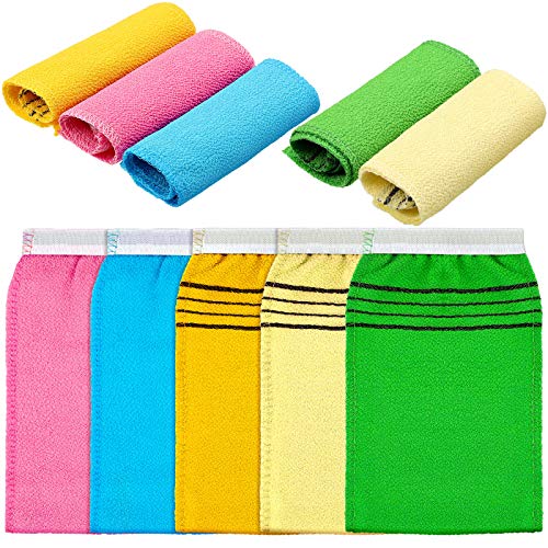 10 Pieces Exfoliating Scrub Towel Bath Mitten Exfoliating Glove Washcloth for Bath Massage Dead Skin Cell Remover Shower Cleaning, 5 Colors