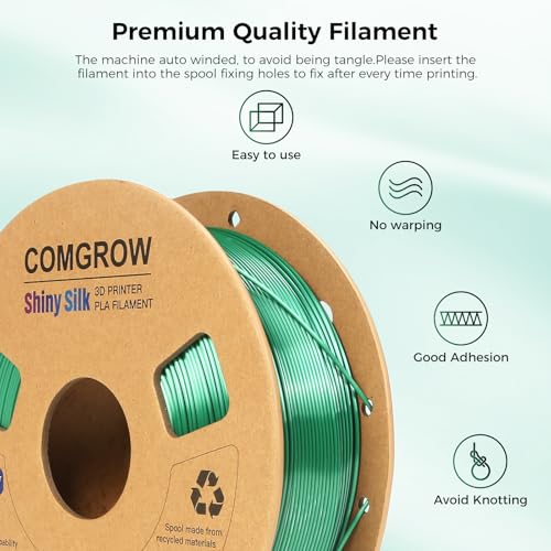 Image of Comgrow Silk PLA 3D Printer Filament, Dual Color 2 in 1 Black and Green, 3D Printing PLA Filament 1.75mm, Dimensional Accuracy + /- 0.02 mm, 1KG Spool, Coextrusion Shiny Silk 3D Filament