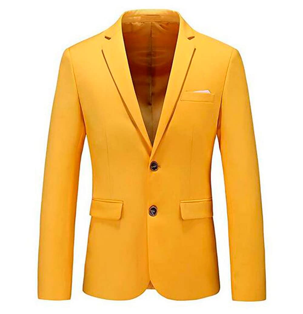 Botong Men's Yellow Two Buttons Peak Lapel Jacket Single Breasted Tuxedos Blazer Prom Party Coat Casual Jacket Dinner Coat 36 Chest / 30 Waist
