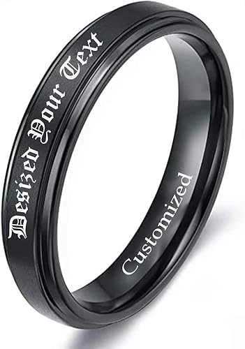 Anillo de boda personalizado para hombre, anillo de titanio de acero inoxidable negro para él, anillos de promesa grabados, regalos de compromiso