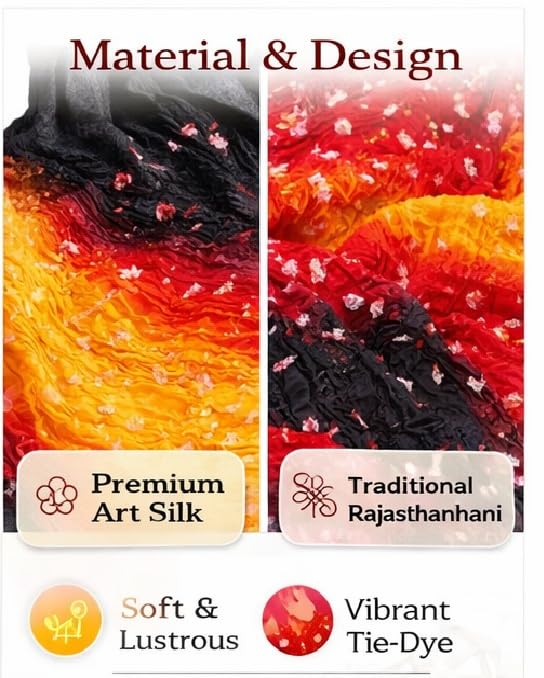 Image of PK HUB Women's Jaipuri Rajasthani Bandhani Dupatta | Art Silk Bandhej Dupatta with Gota Patti Work & Tassels (Free size)