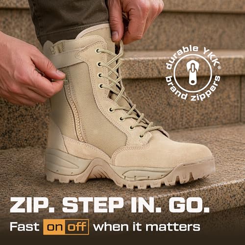 Image of Maelstrom Men's Tactical Work Boots with Side Zipper - Lightweight Leather Military Style, Comfortable, Durable and Breathable for Outdoors