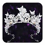 Kilshye Silver Crown Butterfly Rhinestone Tiara Bridal Wedding Crown Queen Costmue Prom Headpiece for Women and Girls (Silver)
