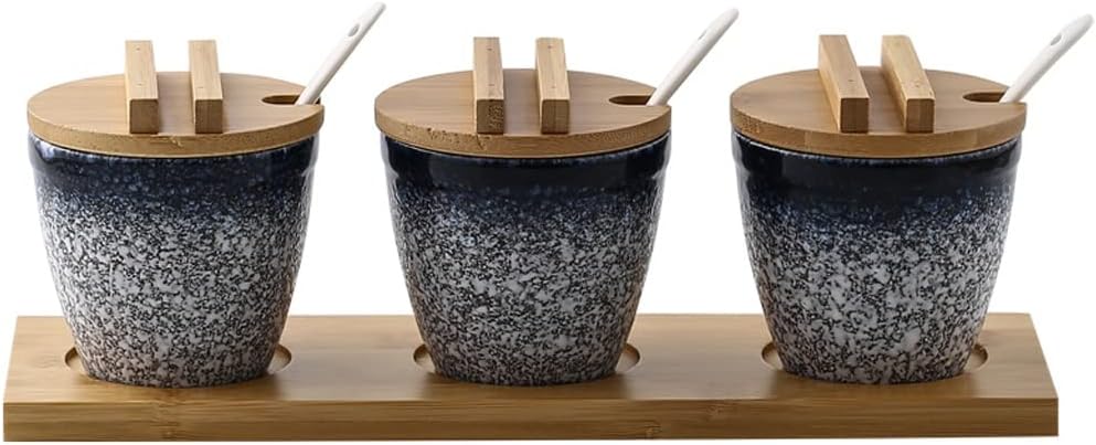 Se Jars Ceic Seasoning Jar Set Combinat with Spoon Cover Japanese Retro Box Bottle Condiment Salt Chili Oil Containers