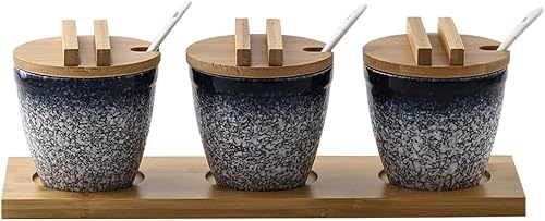 Spice Jars Ceramic Seasoning Jar Set Combination with Spoon Cover Japanese Retro Seasoning Box Bottle Condiment Salt Jar Chili Oil Jar Seasoning