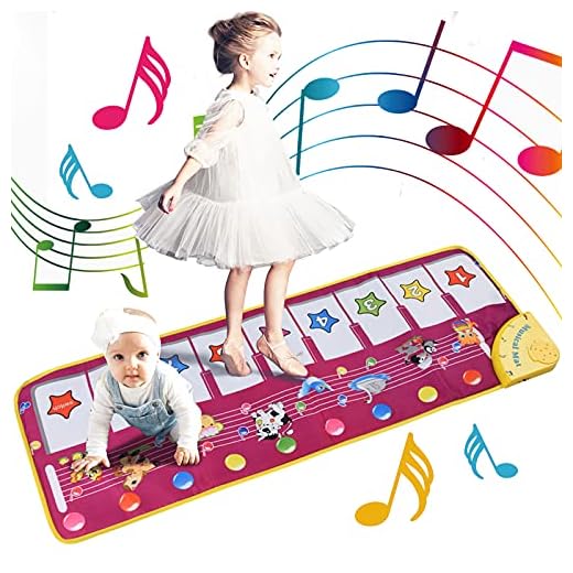 ALANGDUO Kids Musical Mats, Music Piano Keyboard Dance Floor Mat Animal Carpet Blanket Touch Playmat Early Education Toys for Toddlers Girls Boys 39"X14" (Purple)