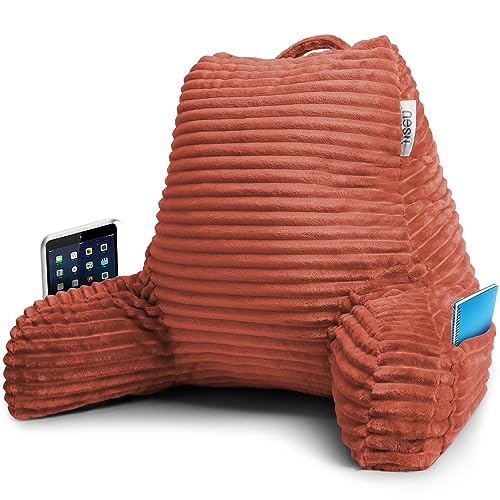 Image of Nestl Reading Pillow with Shredded Memory Foam, Luxe Cut Plush Back Pillow for Sitting Up in Bed, Back and Arms Adjustable Support for Adult & Teens, Backrest Pillows with Washable Cover Misty Rose