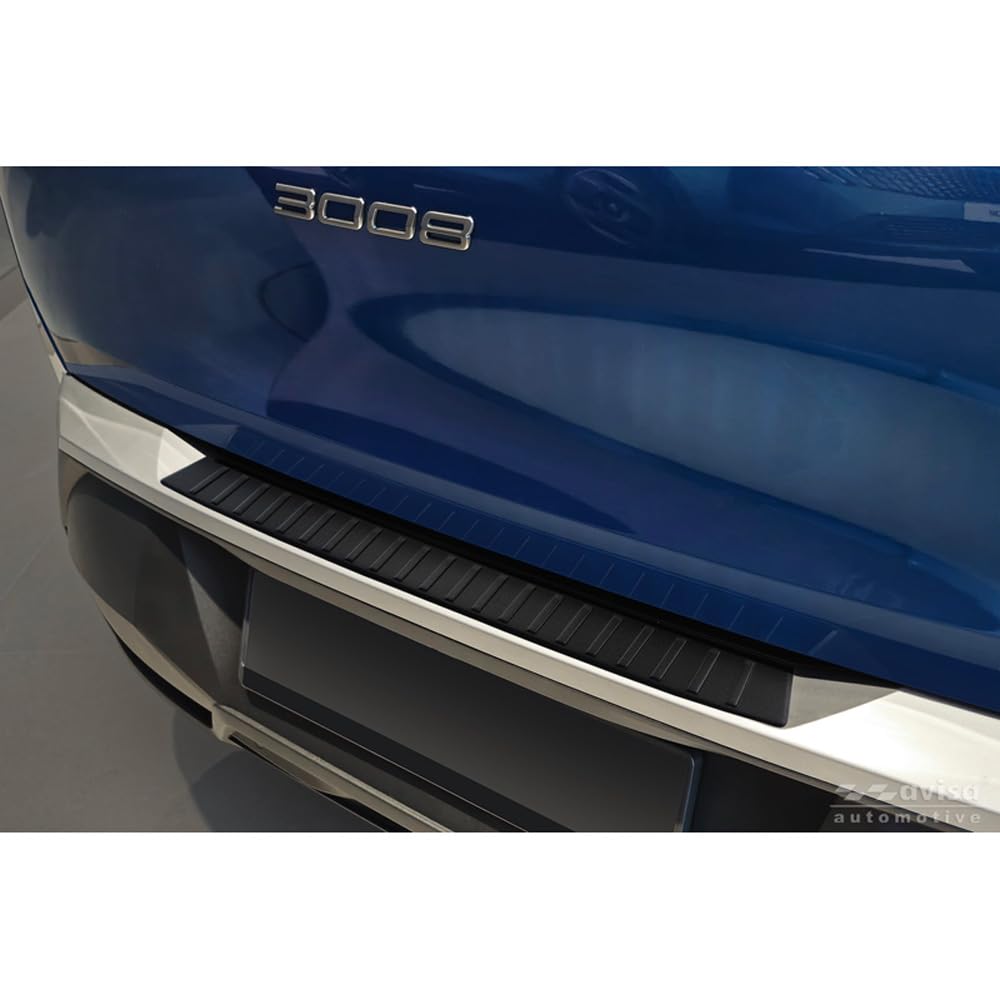 Avisa Matt-Schwarz Edelstahl Heckstoßstangenschutz kompatibel mit Peugeot 3008 III 2024- 'Ribs', Mattschwarz