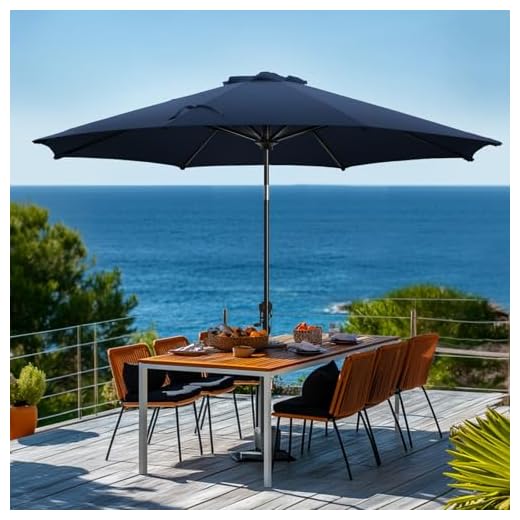 wikiwiki 9FT Patio Umbrellas Outdoor Table Market Umbrella with Push Button Tilt/Crank, 8 Sturdy Ribs, Fade Resistant Waterproof POLYESTER DTY Canopy for Garden, Lawn, Deck,Backyard&Pool,Midnight Blue