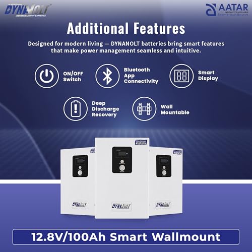 Image of Dynavolt Lithium-Ion Battery 12.8V 100Ah (1280Wh) Smart Wall-Mounted LiFePO4 Battery | Bluetooth App, Smart Display, SCT SyncCharge Technology, Advanced BMS, 5-Year Warranty
