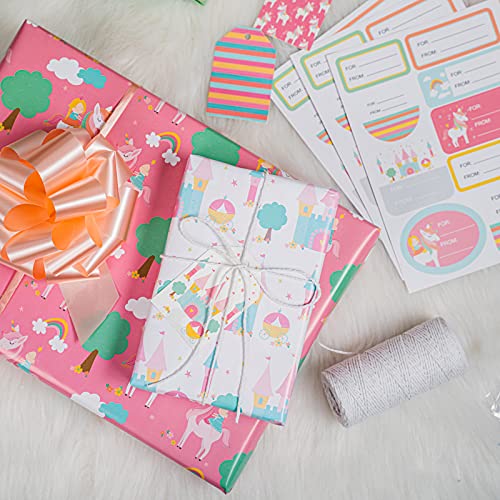 Maypluss Wrapping Paper Sheet Set- Folded Flat - Pull Bows $ Gift Tags & Stickers - 6 Different Unicorn Design (45.2 Sq. Ft.ttl.) - 27.5 Inch X 39.4 Inch Per Sheet #TOP7