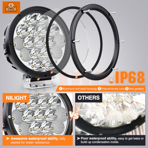 Image of Nilight 2 PCS 7 Inch Round 85 W LED Driving Light with Amber Black Covers