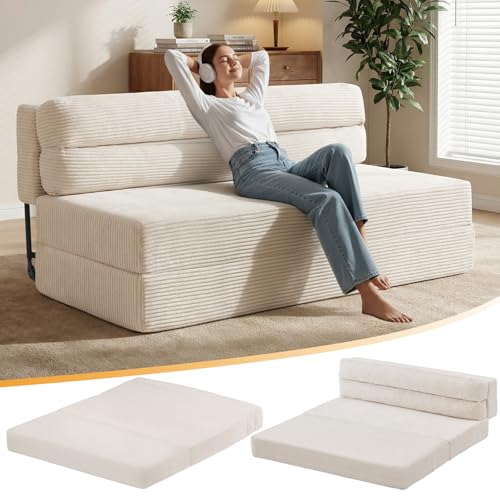 Catálogo de Sofa Cama Rojo los mejores 10. 50 Feliz Home - Colchón plegable de tamaño matrimonial, sofá cama convertible 3 en 1 con marco de metal, sofá plegable, sofá cama, sofá de piso, sofá para sala de estar (beige,...