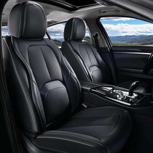Image of Coverado Seat Covers, Car Seat Covers Front Seats, Premium Nappa Leather Seat Covers for Cars, Waterproof Car Seat Protector with Lumbar Support, Front Seat Covers Universal Fit for Most Cars (Black)