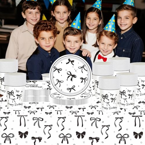 Vaisselle jetable chic nœud papillon noir et blanc pour 20 invités - 5