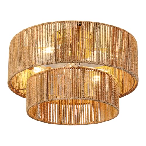 KAUDGHY Boho Fandelier Rattan Ceiling Fan with Light and Remote: Boho Fandelier 20 Inch Flush Mount Ceiling Fans With Lights,Ceiling Fan Low Profile for Bedroom Nursery Living Room Kitchen,E26 Base by KAUDGHY - Used condition - Image 9