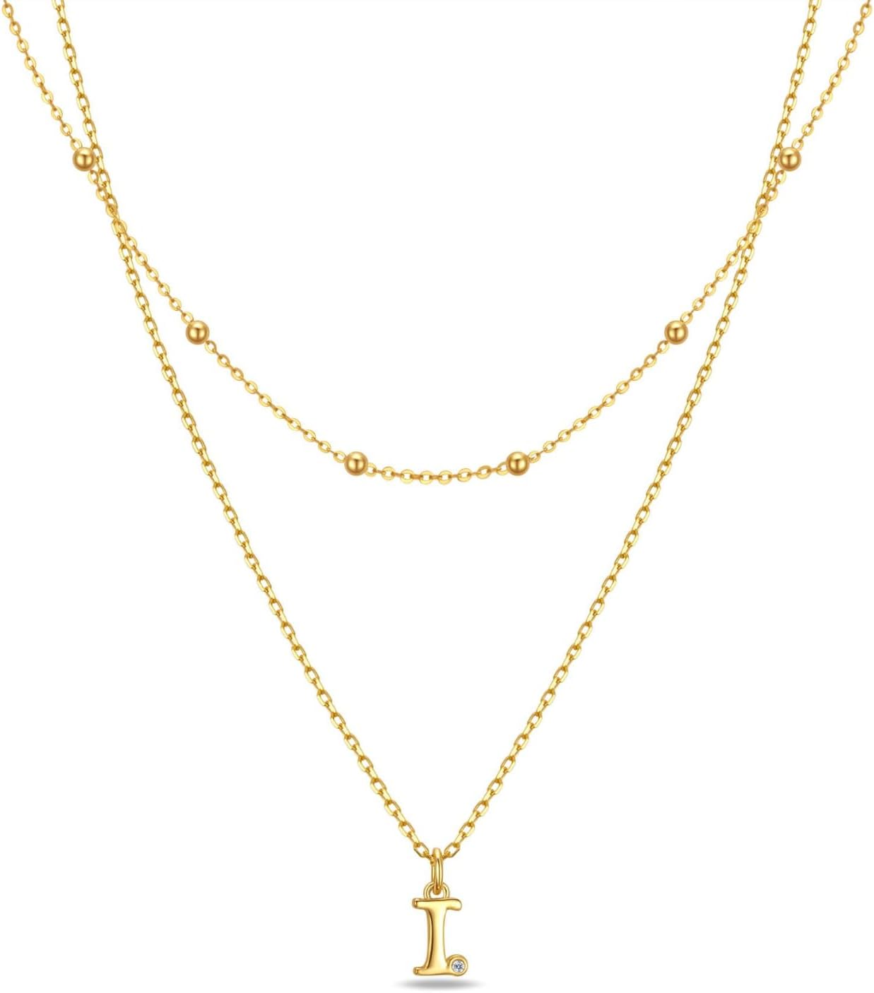 925 Sterling Silver Layered Initial Necklaces for Women 18K Gold Vermeil Letter A-Z Pendant Necklace Tiny Initial Layered Gold Plated Initial Necklace Jewelry Hypoallergenic
