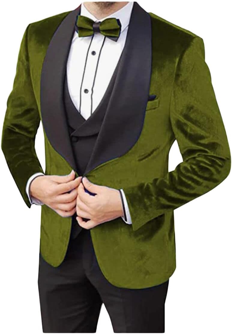 Men's One Button Royal Blue Suit Velvet Jacket Black Vest Pants Wedding Suits Groom Tuxedos