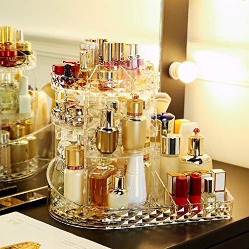 Rotating Makeup Organizer,Ellymi 360-Degree Rotating Cosmetic Storage Box, DIY Adjustable Large Capacity Cosmetics Display Case Square Makeup Shelf with Diamond Pattern US Stock