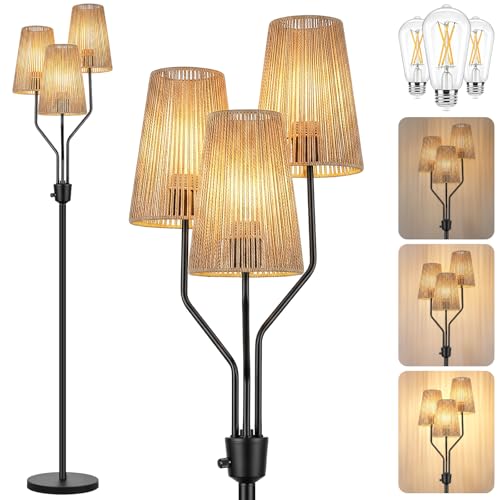 Bairth Boho Floor Lamp, Farmhouse Rattan 3-Light Floor Lamp for Living Room - image 9