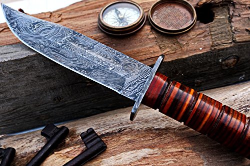 Super Sale 🛒 DKC-548 Trench Fighter World War 2 Damascus Steel Hunting Bowie Knife 12.5" Long 7.5" Blade 14oz