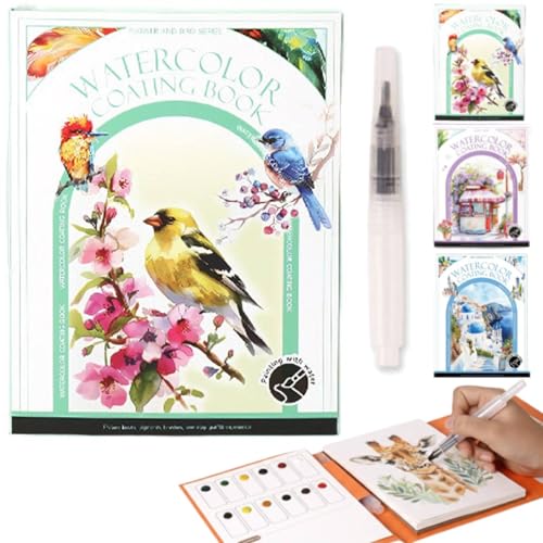 Kit creativo para aliviar el estrés, kit de acuarela, libros de acuarela, libros de acuarela, libro para colorear de agua para adultos, almohadilla de acuarela de 3 pliegues para principiantes y