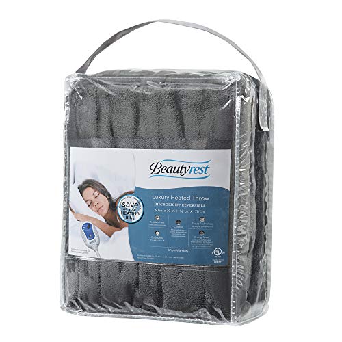 Beautyrest Plush Electric Blanket For Cold Weather, Fast Heating, Auto Shut Off, Virtually Zero Emf, Multi Heat Setting, Ul Certified, Machine Washable, Grey Oversized Throw 60X70 #TOP4
