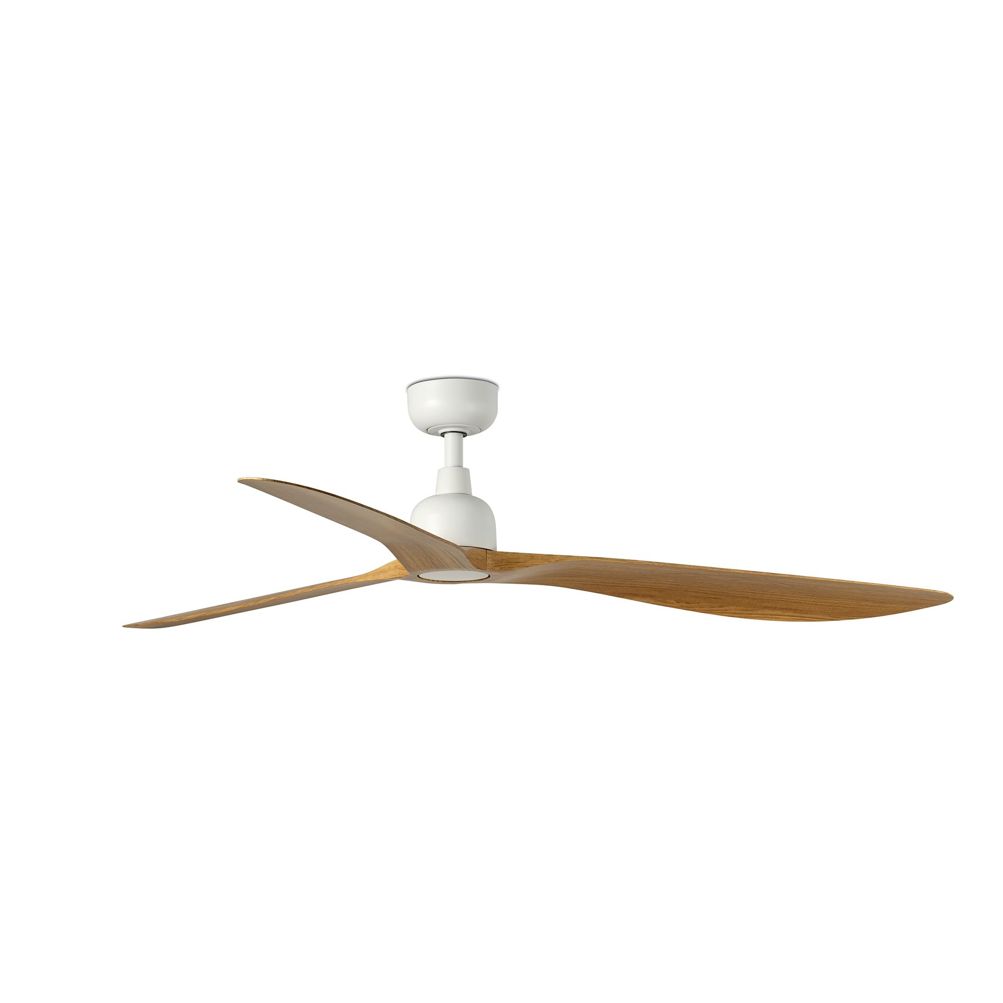 Faro Outwood Ventilador de techo grande de 3 aspas, blanco mate, madera de roble, IP44