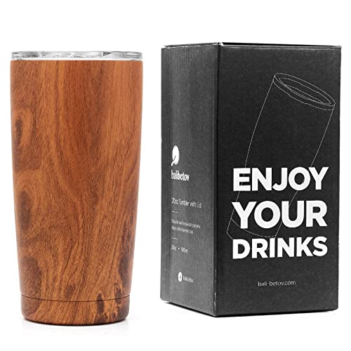 BALIBETOV Vaso Termo (590 ml) - Vaso Termo Cafe para Llevar - Taza Termica para Llevar Cafe, Té, Vino, Cerveza y mas - para Frio y Calor (Madera)