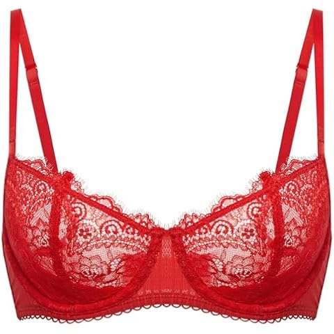 DOBREVA Women's Lace Balconette Bra in Red Cover