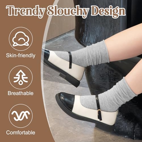 Image of Chalier 5 Pairs Slouchy Socks for Women, Soft Cotton Crew Socks | Breathable Blend, Elastic Cuff, Cute Roll Top, Calf Scrunch Tube, Easy Pull On, Flexible Stretch Motion, Casual Daily Wear