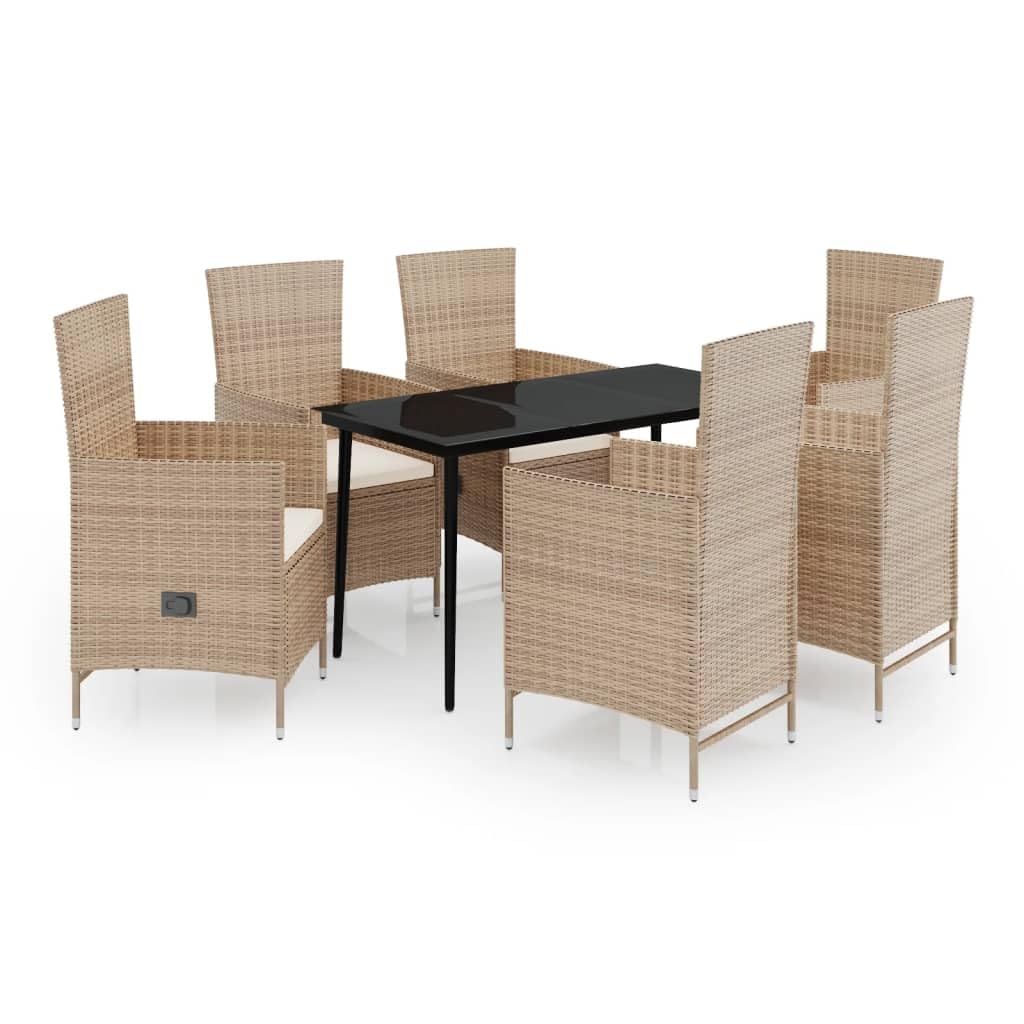 Juego de 3 muebles de jardín con cojines negros, juego de mesa de comedor al aire libre para patio y jardín, con cojines de fácil cuidado y sillas ajustables