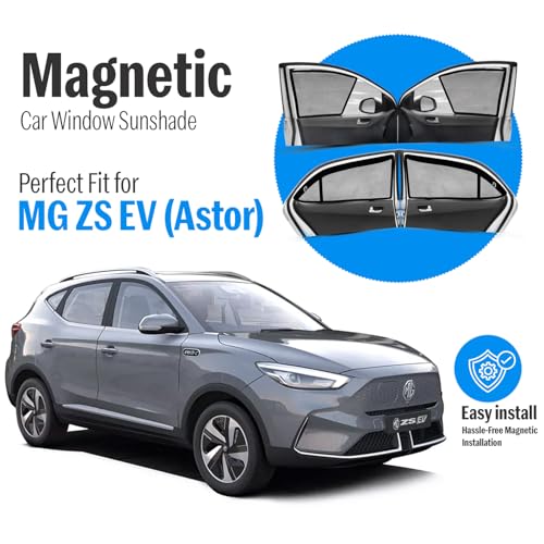 Image of Autofact Magnetic Car Sunshades Compatible with MG Astor (Set of 4) - Easy Installation, UV Protection, Keeps Car Cool (Front 2 Half-Cut for Side Mirror Visibility, Rear 2 with Zippers)