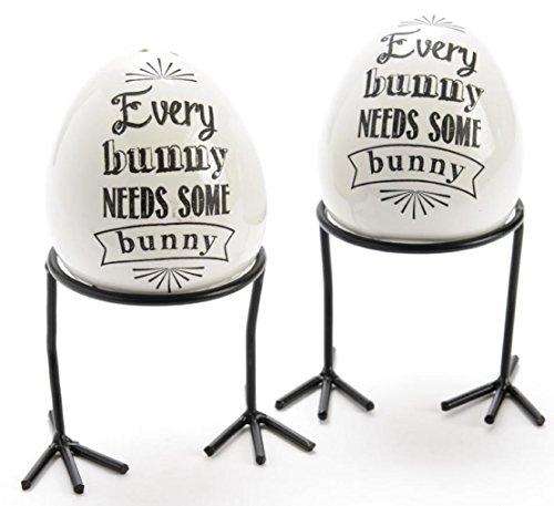Thompson & Elm Ceramic Egg Chicken Every Needs Some Bunny Feet Salt and Pepper Shaker Set, White/Black