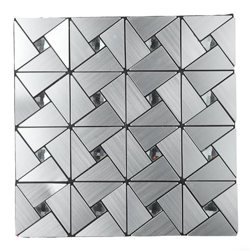 Azulejos de pared de mosaico de aluminio, despegar y calcomanías autoadhesivas, decoración de cocina y baño, hoja metálica de azulejos de metro, para renovación interior del hogar (plateado)