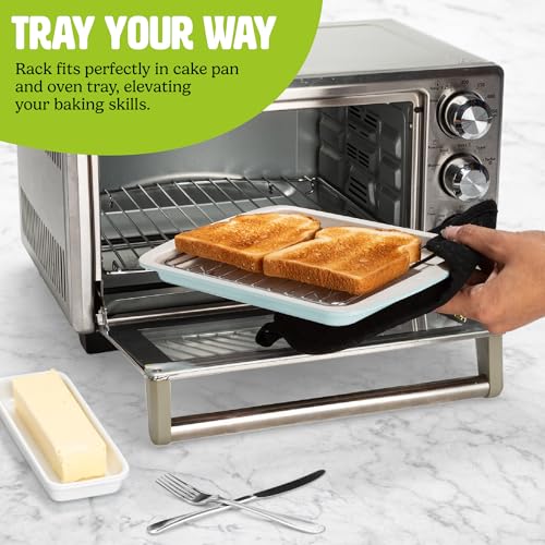 Image of Tasty Nonstick Toaster Oven Baking Set Includes Cake Pan, Oven Tray, Rack, Carbon Steel Bakeware, 3-Piece Set, Aqua