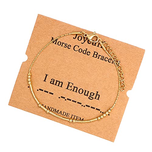 Image of JoycuFF Inspirational Morse Code Bracelets for Women Silver Beads Jewelry Encouragement Mantra Gifts for Her