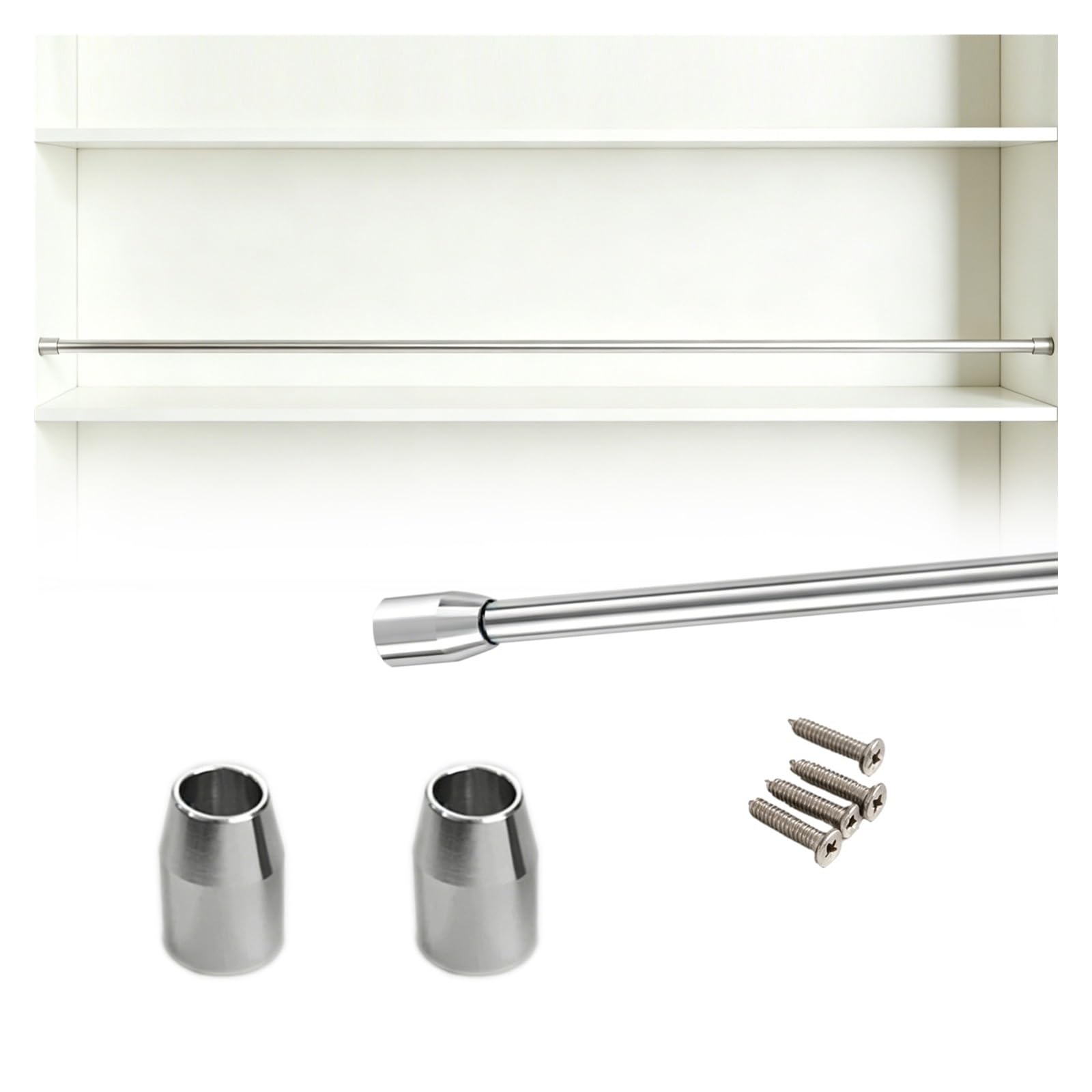 Customizable Tipping Rails for Shelving 20-150cm, Snack Rack/Bookshelf/Entryways Shelf Bar Rail, Aluminum Pole Guardrail with Metal Guardrail(Silver,L 35"/88.9cm)