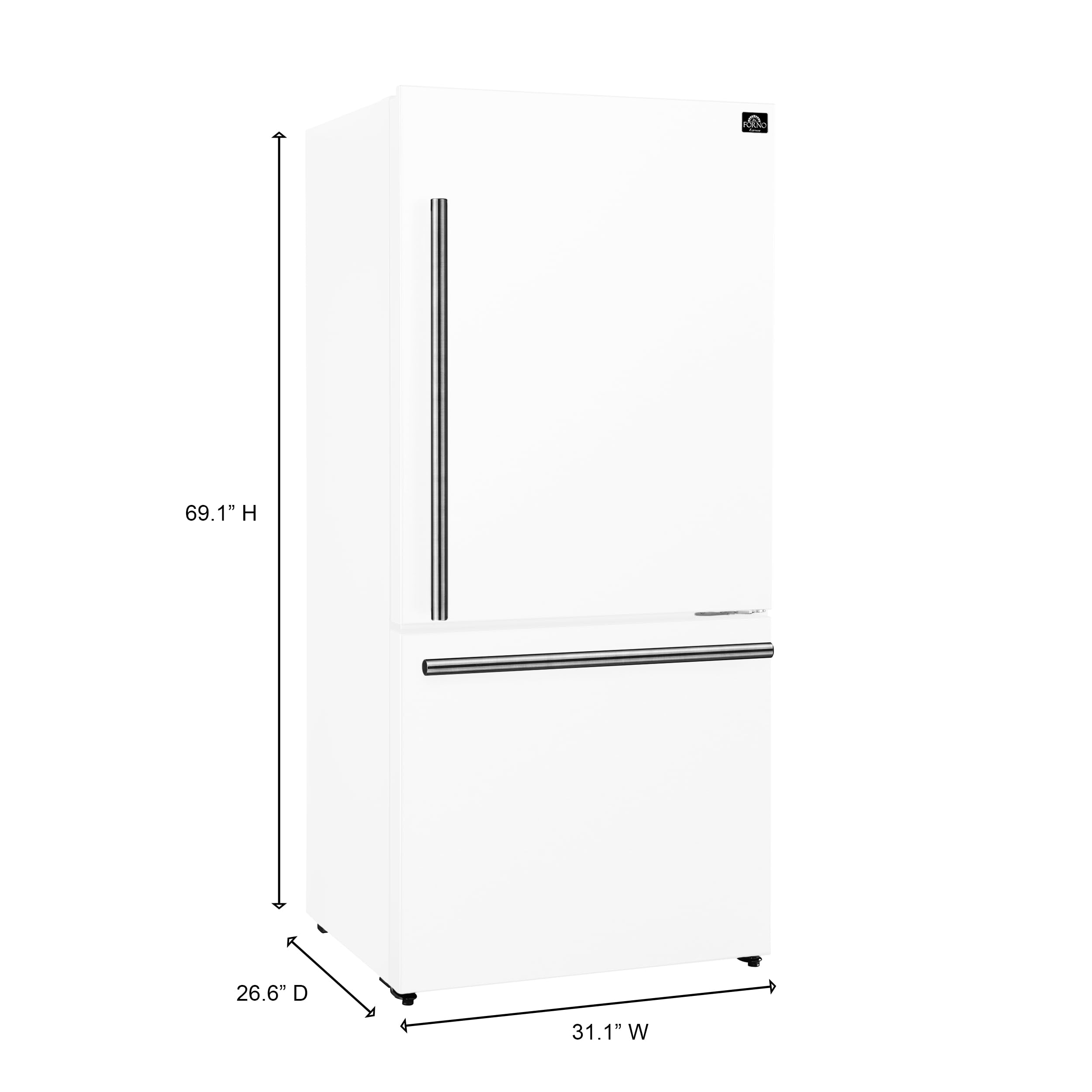 Forno 31" Milano Espresso White Fridge With Bottom Freezer - 17.2 Cu. Ft Counter Depth Refrigerator With Touch Control & LED - Swing Door Fridge With Adjustable Door Bins And Crisper Drawer on Fridge.com - View 6