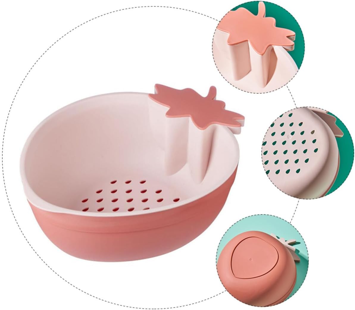 Plastic Double-layer Colander for Kitchen and Home Use, Red Strawberry-shaped Washing Basket with Detachable Drain Basket, for Washing and Straining Fruits and Vegetables