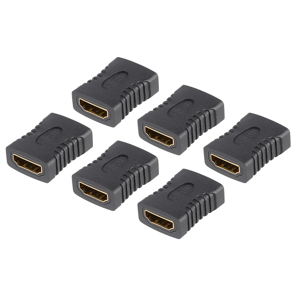 J&DHDMI Female to Female hdmi Coupler Adapter (6 Pack), Gold Plated Female to Female 4K HDMI Extender HDMI Coupler, Support 3D 4K ARC Ethernet