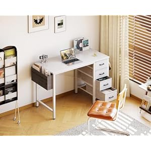 Casaottima 32-Inch Small Computer Desk with 4 Fabric Drawers — Home Office Desks with Storage, Writing Desk with Side Hook and Cloth Bag, Kids Desk Study/Work Table for Bedroom and Small Space, White Casaottima 32 Inch Small Computer Desk with 4 Fabric Drawers–Home Office Desks with Storage Writing Desk with Side Hook and Cloth Bag Kids Desk StudyWork Table for Bedroom and Small Space White