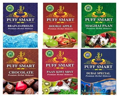 PUFF SMART Premium Herbal Flavor Double Apple, Maghai Pan, Brain-o-Freeze, Chocolate, PKM, Dubai Special, 5PCS Filter Tip, 250GM Mr. Coal Combo (100% Nicotine and Tobacco Free)-image-30