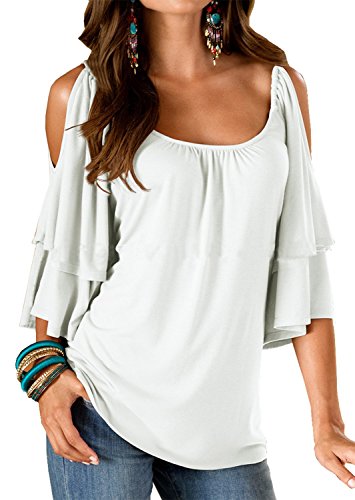 Landove Imperio Llanura de cuello redondo manga corta blusa de maternidad grande Negro Pequeñas para Mujeres White S