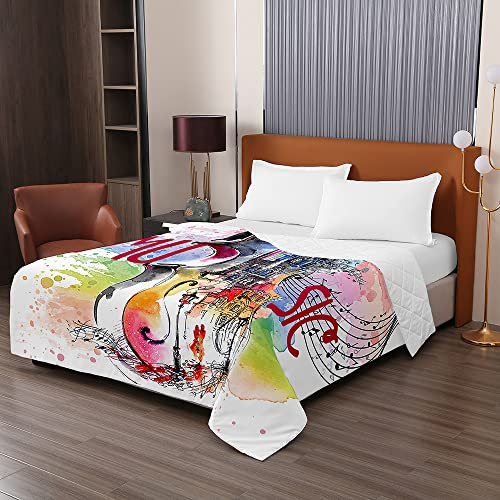 Oduo Colcha Bouti Cama de Verano, 3D violín impresión Microfibra Cubrecama Multiusos Suave para Cama de Matrimonio, Lavable Acolchada Edredón Ligero Manta (150x200cm,Pintada)