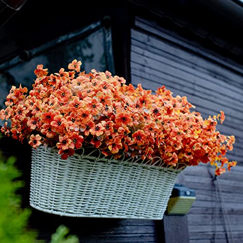 Axylex Artificial Mums Flowers For Outdoors Fake Plants - 16 Bundles Faux Outside Greenery Boxwood No Fade Plastic Shrubs Fall Decor Farmhouse Home Garden Thanksgiving (Orangegreen) #TOP6