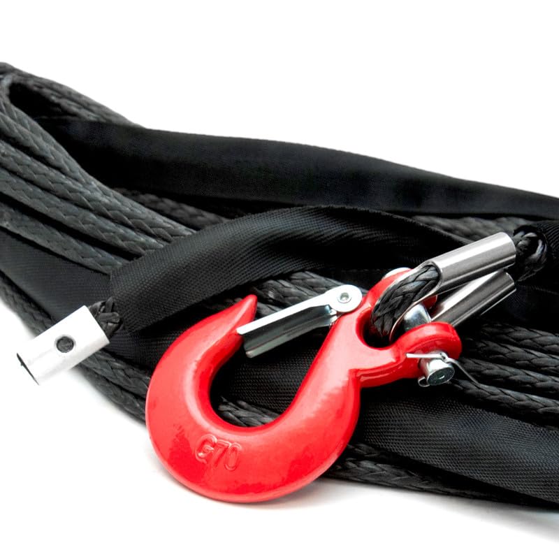 Dragon Winch Câble de Treuil Synthétique 20m 9mm avec Crochet pour Treuils Électriques | Pour utilisation Off-Road, 4x4, Camions | Capacité 8000-14000 lbs | Durable, Robuste | Noir
