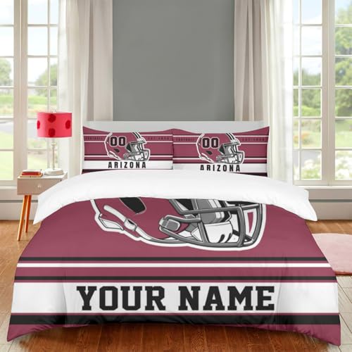 Blinshir Custom Football Comforter Set with Name Number, Personalized Arizona Bedding Comforter Cover with 2 Pillowcase, Customized Sports Themed Comforter Cover Gift for Football Fans Bedroom Decor